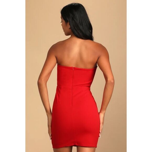 NEW Lulu’s | Feel the Beat Red Rhinestone Strapless Bodycon Mini Dress, Size M - Picture 4 of 15